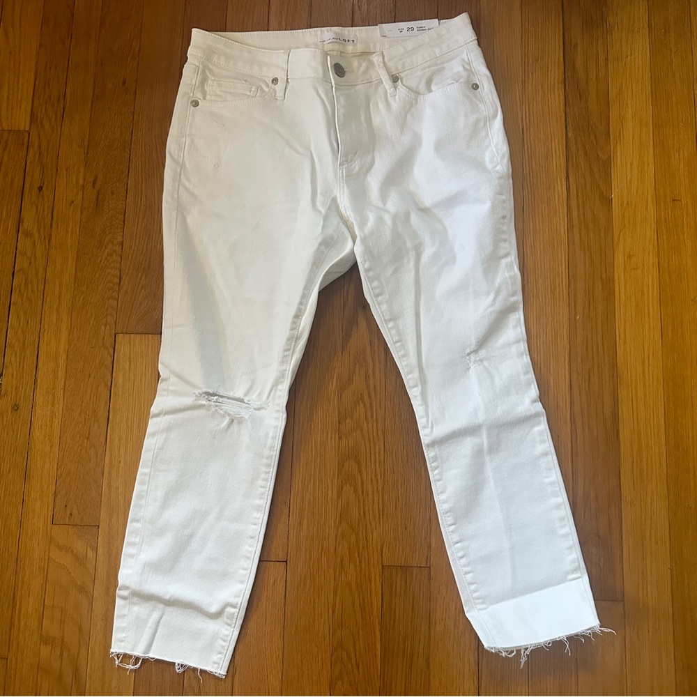 LOFT destructed curvy skinny crop jeans
